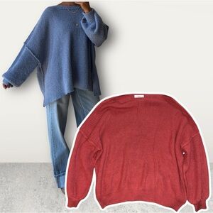 Talulah Woman’s Knit Open Neck Sweater in terra-cotta red size Small oversized